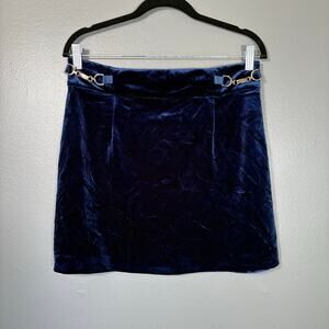 River Island Women's Blue Velvet Horsebit Mini Skirt - UK 12/US 10 - Preppy Goth